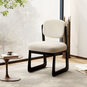 English Elm Walnut Finish Solid Wood Dining Chair Cream Upholstered Ergonomic Seat for Home Study Black W1535P552062