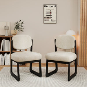 English Elm Walnut Finish Solid Wood Dining Chair Cream Upholstered Ergonomic Seat for Home Study Black W1535P552062
