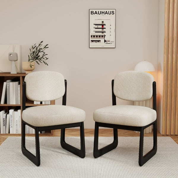 English Elm Walnut Finish Solid Wood Dining Chair Cream Upholstered Ergonomic Seat for Home Study Black W1535P552062