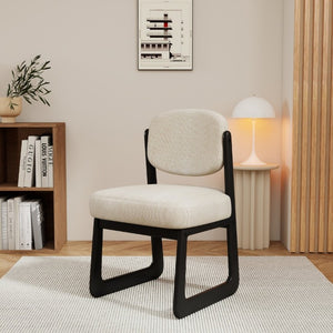 English Elm Walnut Finish Solid Wood Dining Chair Cream Upholstered Ergonomic Seat for Home Study Black W1535P552062