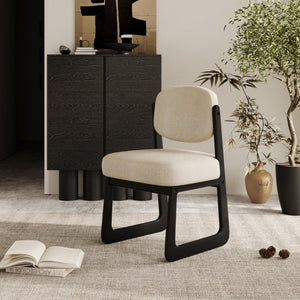 English Elm Walnut Finish Solid Wood Dining Chair Cream Upholstered Ergonomic Seat for Home Study Black W1535P552062