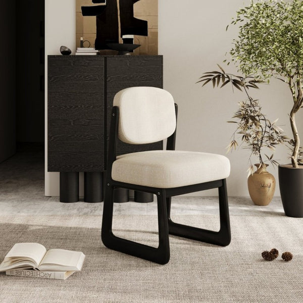 English Elm Walnut Finish Solid Wood Dining Chair Cream Upholstered Ergonomic Seat for Home Study Black W1535P552062