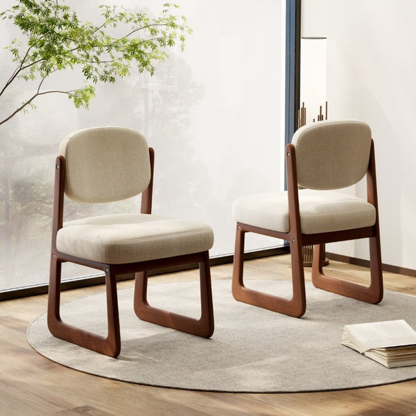 English Elm Walnut Finish Solid Wood Dining Chairs with Cream Upholstery Ergonomic Set of 4 W1535P552067