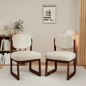 English Elm Walnut Finish Solid Wood Dining Chairs with Cream Upholstery Ergonomic Set of 4 W1535P552067