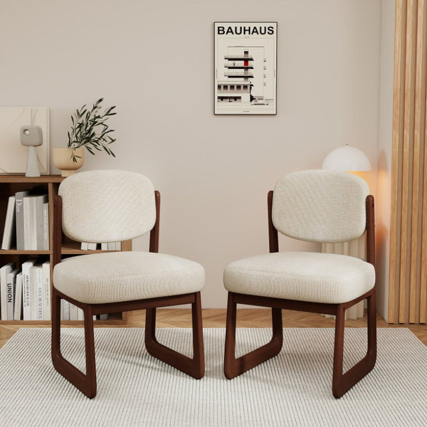 English Elm Walnut Finish Solid Wood Dining Chairs with Cream Upholstery Ergonomic Set of 4 W1535P552067