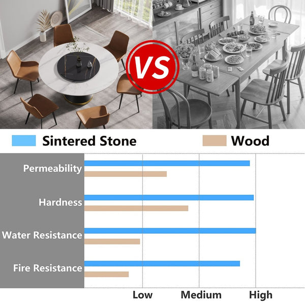 English Elm 59.05Modern Sintered Stone Round Dining Table with Lazy Susan Seats Six Carbon Base W1535S00654