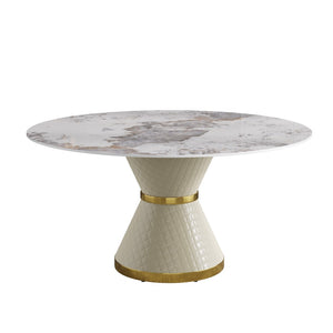 English Elm 59.05Modern Sintered Stone Round Dining Table Seats 8 with Sculptural Steel Pedestal Base W1535S00656