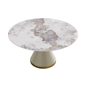English Elm 59.05Modern Sintered Stone Round Dining Table Seats 8 with Sculptural Steel Pedestal Base W1535S00656