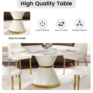 English Elm 59.05Modern Sintered Stone Round Dining Table Seats 8 with Sculptural Steel Pedestal Base W1535S00656
