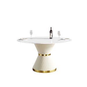 English Elm 53.15Modern Sintered Stone Round Dining Table Seats 6 with Sculptural Steel Pedestal W1535S00657