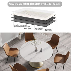 English Elm 53.15Modern Sintered Stone Round Dining Table Seats 6 with Sculptural Steel Pedestal W1535S00657