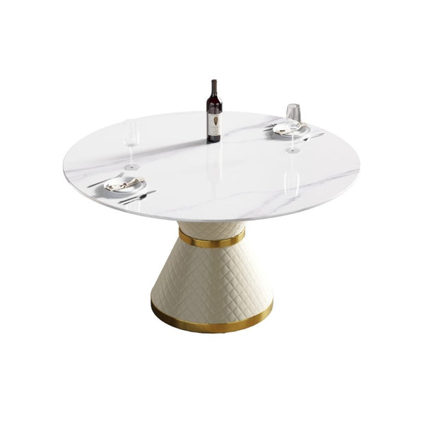 English Elm 53.15Modern Sintered Stone Round Dining Table Seats 6 with Sculptural Steel Pedestal W1535S00657
