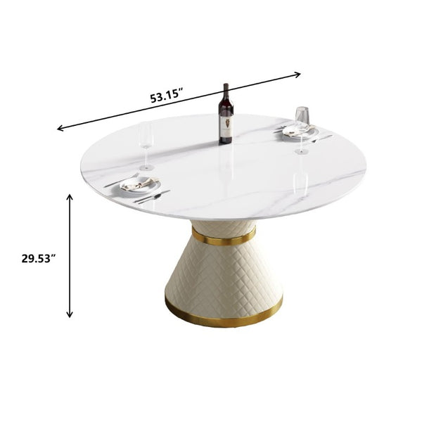 English Elm 53.15Modern Sintered Stone Round Dining Table Seats 6 with Sculptural Steel Pedestal W1535S00657