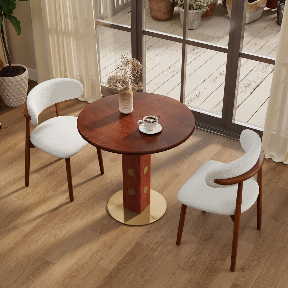 English Elm 80Cm Solid Walnut Round Dining Table with Polished Brass Base for Two Seat Small Spaces W1535S00659