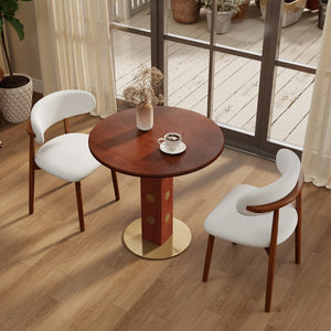 English Elm 80Cm Solid Walnut Round Dining Table with Polished Brass Base for Two Seat Small Spaces W1535S00659