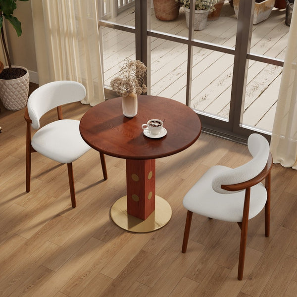 English Elm 80Cm Solid Walnut Round Dining Table with Polished Brass Base for Two Seat Small Spaces W1535S00659