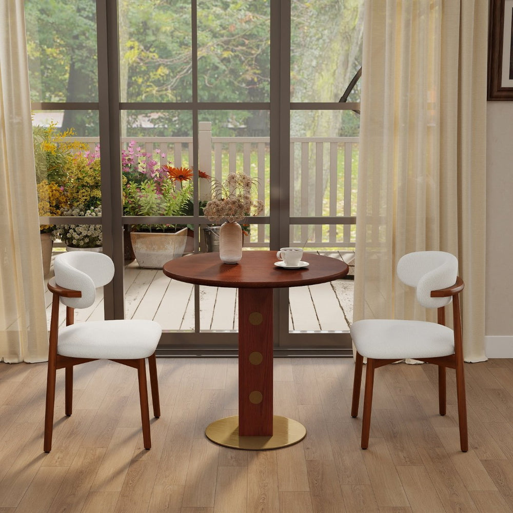English Elm 80Cm Solid Walnut Round Dining Table with Polished Brass Base for Two Seat Small Spaces W1535S00659