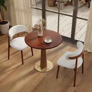 English Elm 80Cm Solid Walnut Round Dining Table with Polished Brass Base for Compact Spaces W1535S00660