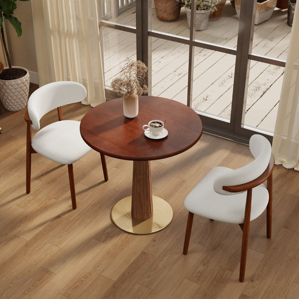 English Elm 80Cm Solid Walnut Round Dining Table with Polished Brass Base for Compact Spaces W1535S00660