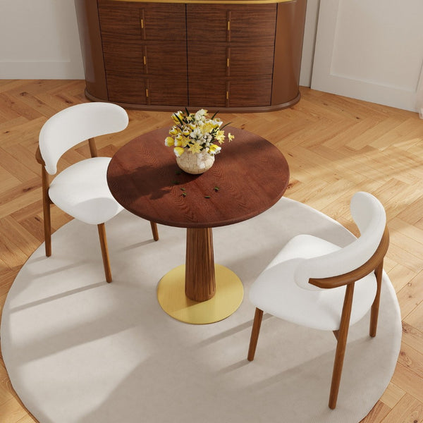 English Elm 80Cm Solid Walnut Round Dining Table with Polished Brass Base for Compact Spaces W1535S00660