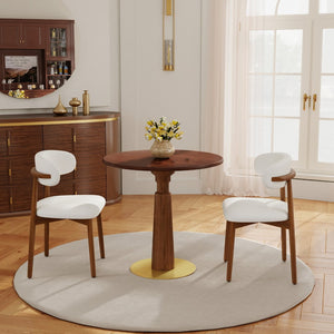 English Elm 80Cm Solid Walnut Round Dining Table with Polished Brass Base for Compact Spaces W1535S00660