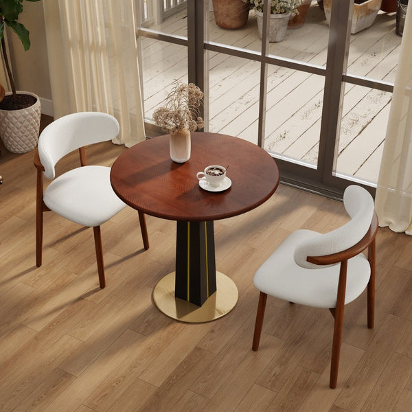 English Elm 80Cm Solid Walnut Round Dining Table with Polished Brass Base Seats Two Compact Spaces W1535S00661