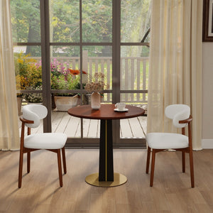 English Elm 80Cm Solid Walnut Round Dining Table with Polished Brass Base Seats Two Compact Spaces W1535S00661
