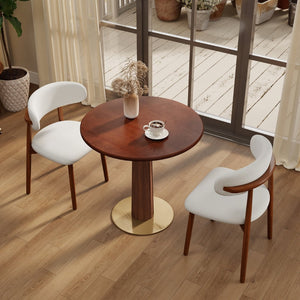 English Elm 80Cm Round Solid Wood Dining Table Brass Pedestal Base Retro Walnut Finish for Two W1535S00662