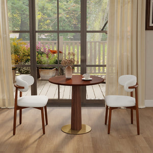 English Elm 80Cm Round Solid Wood Dining Table Brass Pedestal Base Retro Walnut Finish for Two W1535S00662