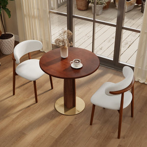 English Elm 80Cm Solid Walnut Round Dining Table with Brass Base Mid-Century Style for Two W1535S00663