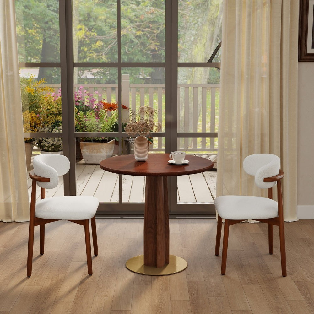 English Elm 80Cm Solid Walnut Round Dining Table with Brass Base Mid-Century Style for Two W1535S00663