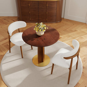 English Elm 80Cm Solid Walnut Round Dining Table with Brass Base Mid-Century Style for Two W1535S00663