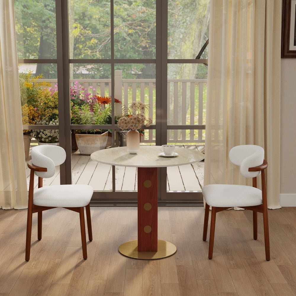 English Elm Modern Sintered Stone Round Dining Table Slate Finish Gold Base Two Seat Compact W1535S00664