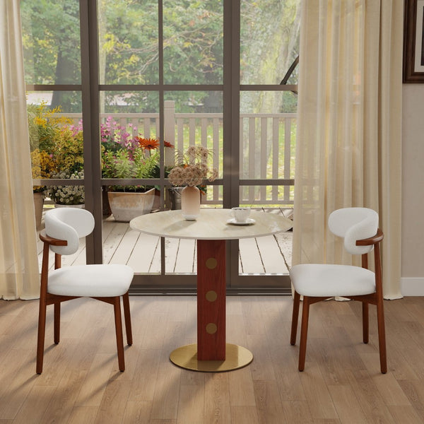 English Elm Modern Sintered Stone Round Dining Table Slate Finish Gold Base Two Seat Compact W1535S00664