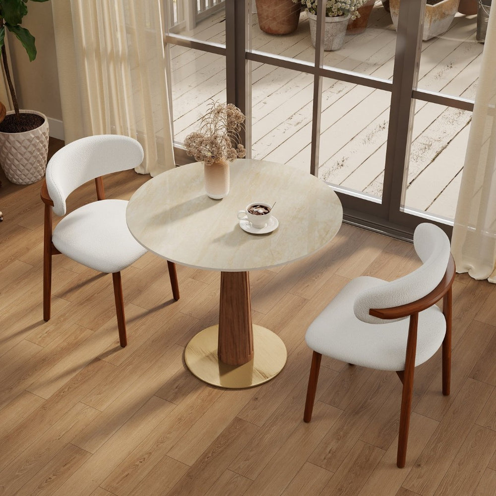 English Elm Modern Sintered Stone Round Dining Table with Gold Base for Compact Living Spaces W1535S00665