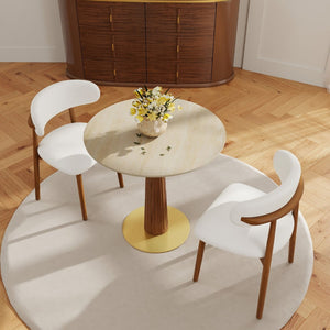 English Elm Modern Sintered Stone Round Dining Table with Gold Base for Compact Living Spaces W1535S00665