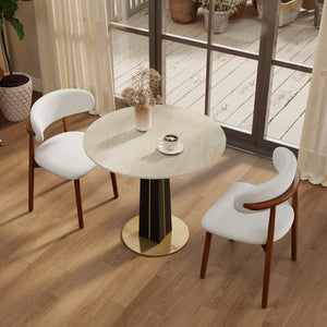 English Elm Modern Sintered Stone Round Dining Table Gold Base Wooden Leg Small Space Seating W1535S00666