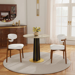 English Elm Modern Sintered Stone Round Dining Table Gold Base Wooden Leg Small Space Seating W1535S00666