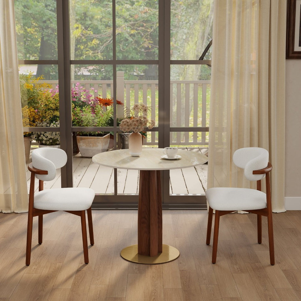 English Elm Modern Sintered Stone Round Dining Table with Gold Base for Compact Kitchen Spaces W1535S00668