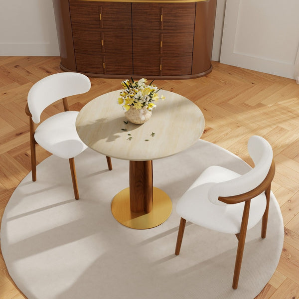 English Elm Modern Sintered Stone Round Dining Table with Gold Base for Compact Kitchen Spaces W1535S00668