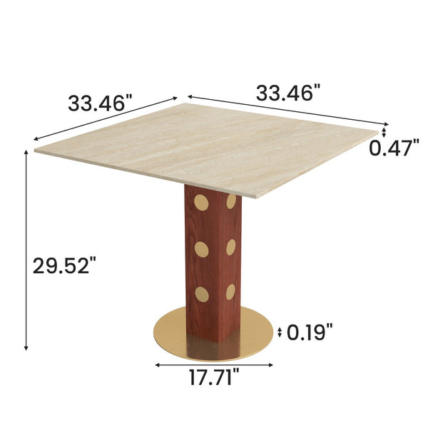 English Elm Modern Sintered Stone Square Dining Table with Gold Base for Compact Spaces W1535S00669