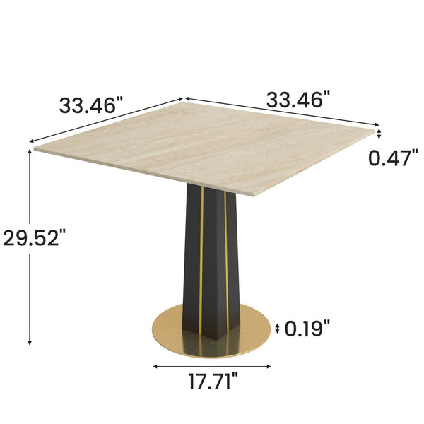 English Elm Modern Sintered Stone Square Dining Table with Gold Base for Compact Nooks W1535S00671