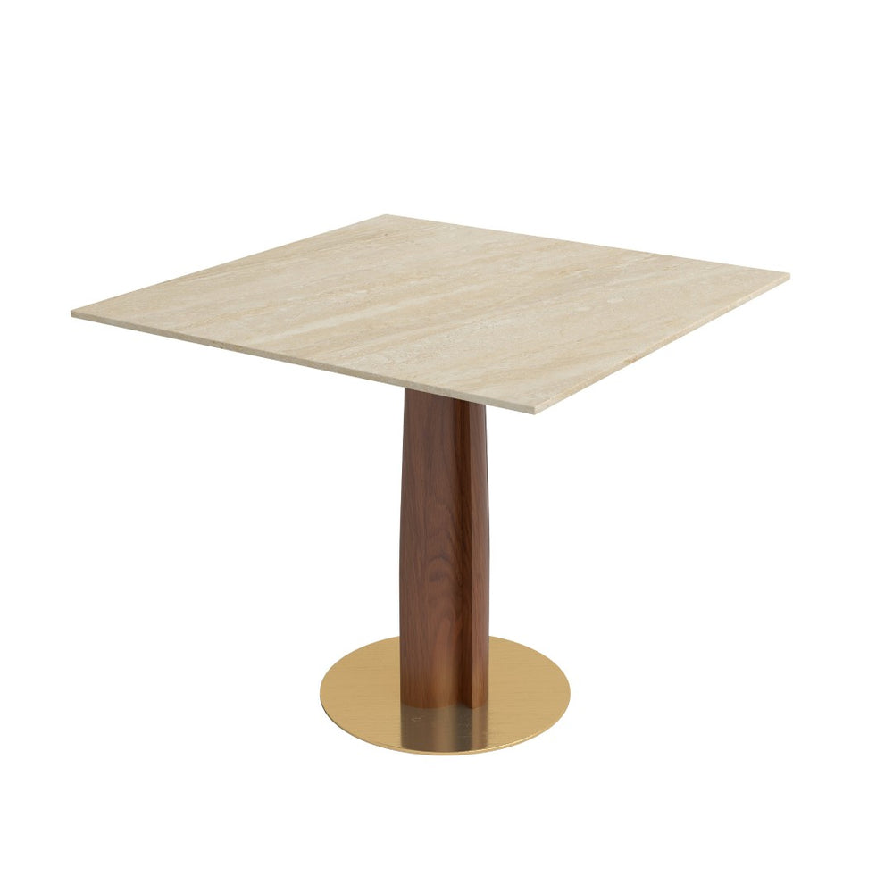 English Elm Modern Sintered Stone Square Dining Table Gold Base Wooden Legs Compact Nook Seating W1535S00673