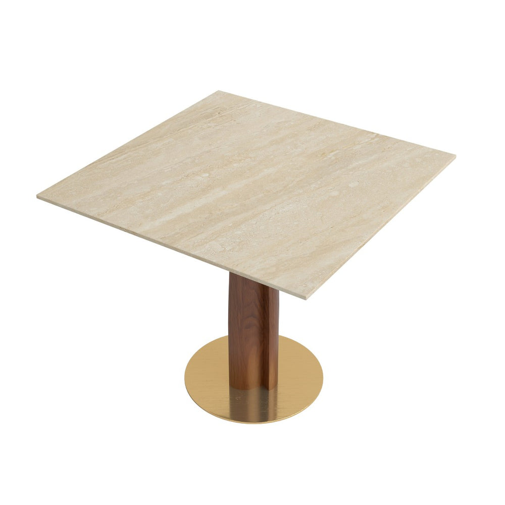 English Elm Modern Sintered Stone Square Dining Table Gold Base Wooden Legs Compact Nook Seating W1535S00673