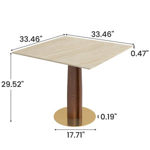 English Elm Modern Sintered Stone Square Dining Table Gold Base Wooden Legs Compact Nook Seating W1535S00673