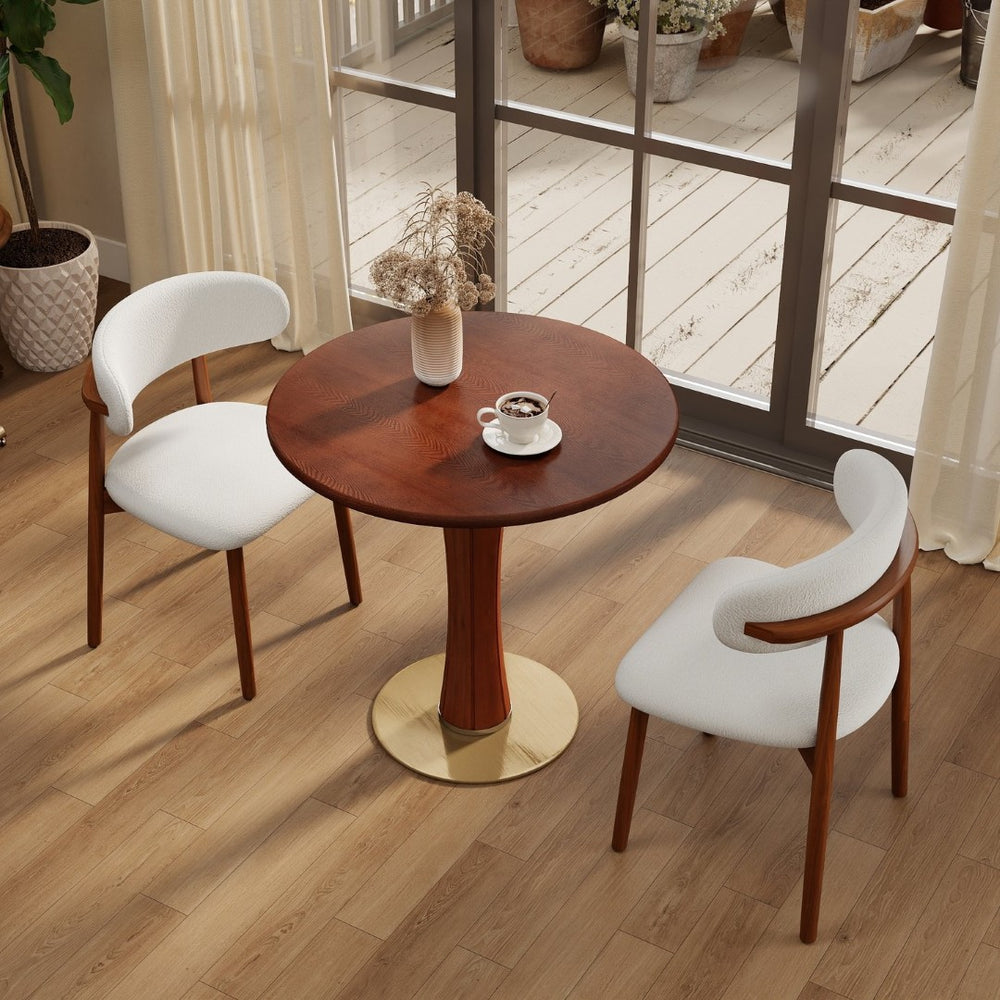 English Elm 80cm Solid Walnut Round Dining Table Brass Base Mid-century Style for Two Seats W1535S00676