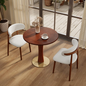 English Elm 80cm Solid Walnut Round Dining Table Brass Base Mid-century Style for Two Seats W1535S00676