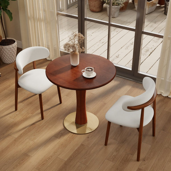 English Elm 80cm Solid Walnut Round Dining Table Brass Base Mid-century Style for Two Seats W1535S00676