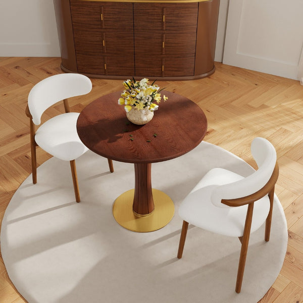 English Elm 80cm Solid Walnut Round Dining Table Brass Base Mid-century Style for Two Seats W1535S00676