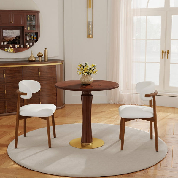 English Elm 80cm Solid Walnut Round Dining Table Brass Base Mid-century Style for Two Seats W1535S00676